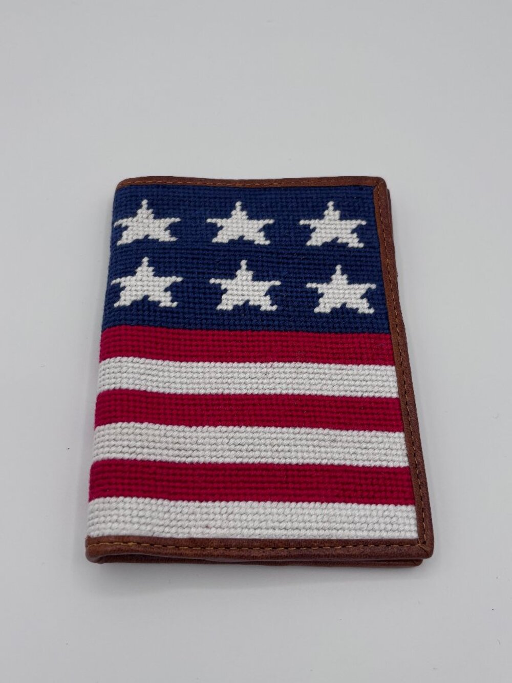 Smathers & Branson Needlepoint Passport Case American Flag Leather
